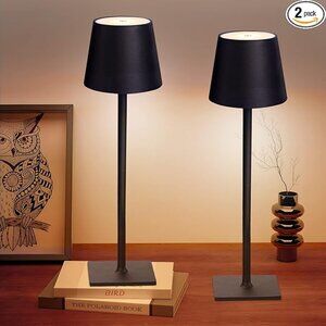 2 Pack Cordless Table Lamps, 3 Colors Stepless Dimming, 5000mAh Battery LED Lamp